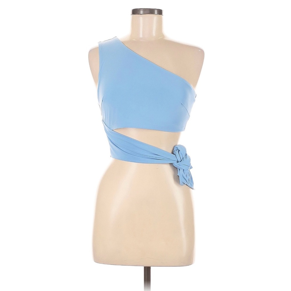 NWOT One Shoulder Blue Stretchy Tie Crop Top, Trendy Party Brunch Beach